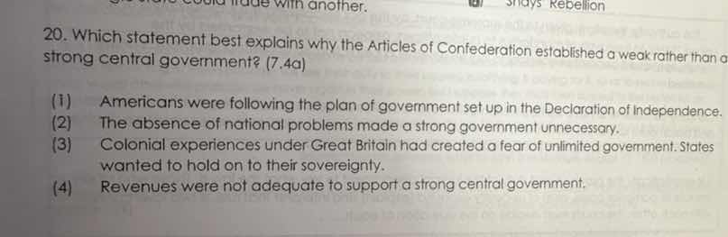 20. which statement best explains why the articles of confederation est…