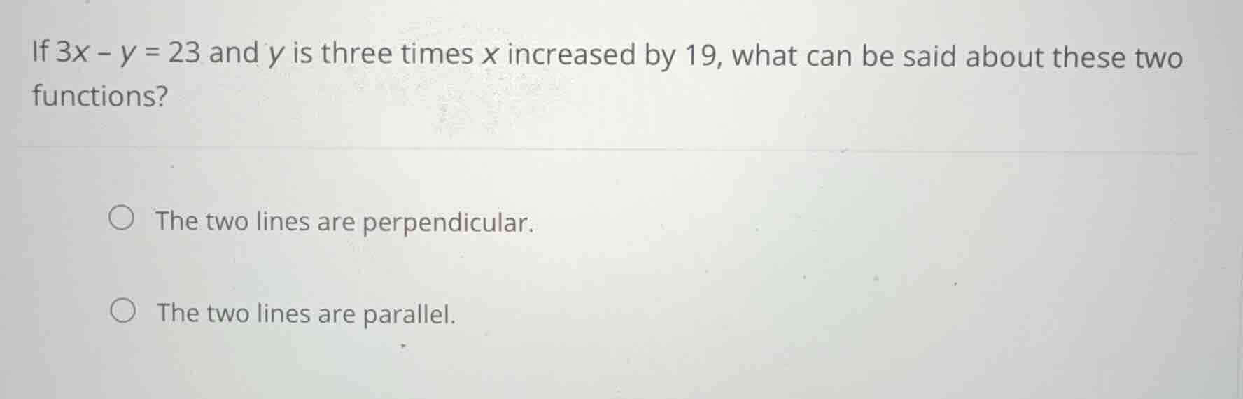 if \\(3x - y = 23\\) and \\(y\\) is three times \\(x\\) increased by 19…