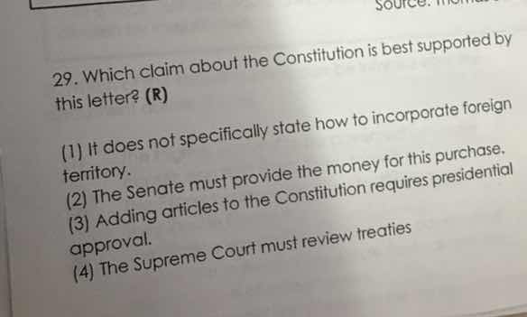 29. which claim about the constitution is best supported by this letter…