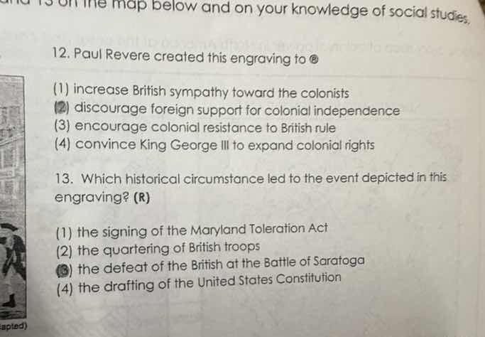 12. paul revere created this engraving to (1) increase british sympathy…