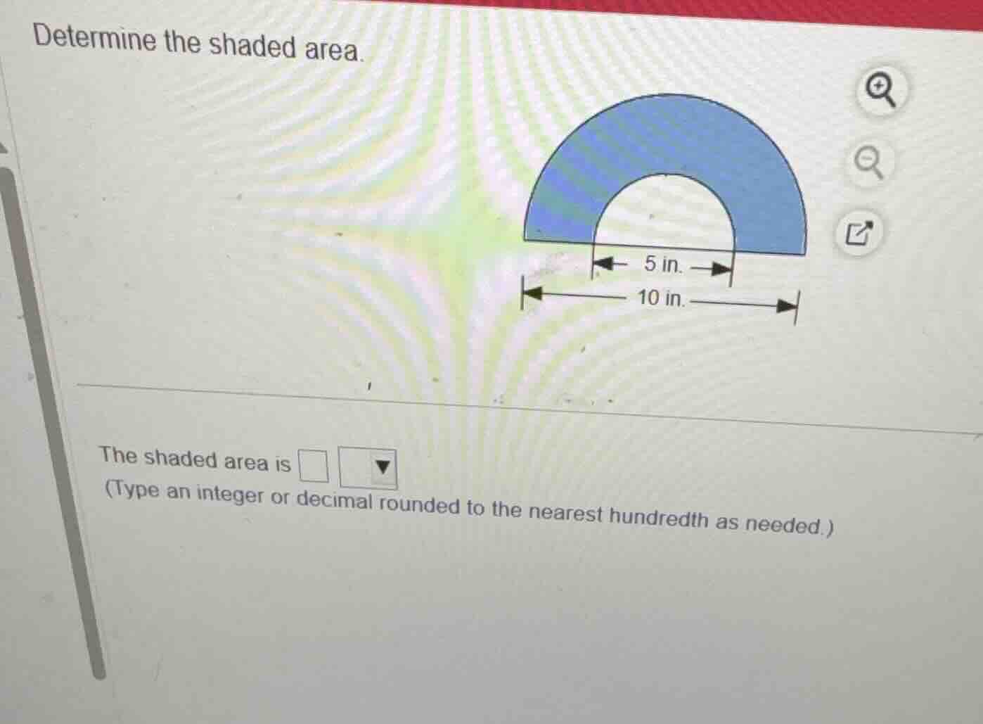 determine the shaded area. the shaded area is (type an integer or decim…