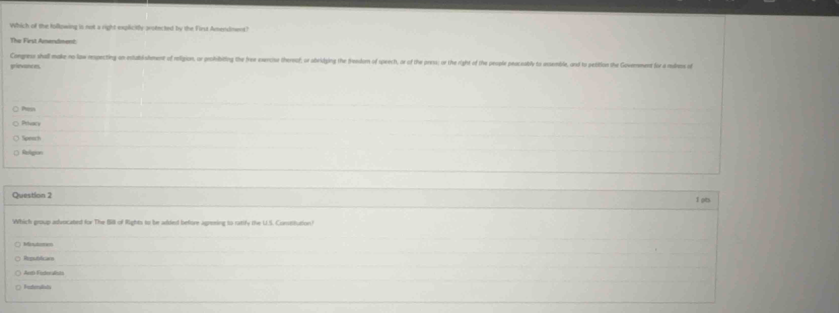 which of the following is not a right explicitly protected by the first…