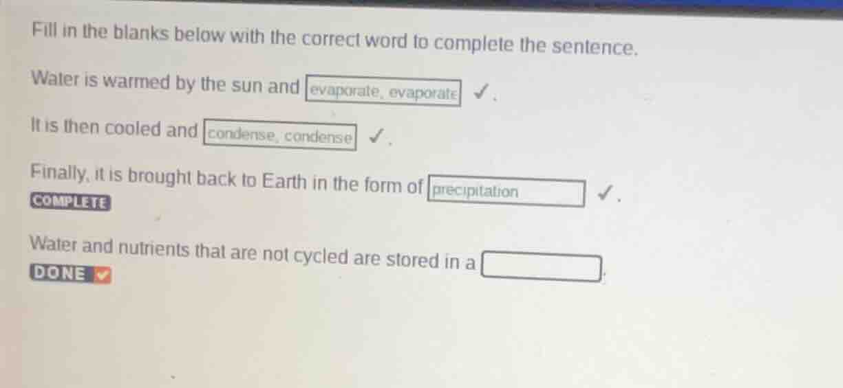 fill in the blanks below with the correct word to complete the sentence…
