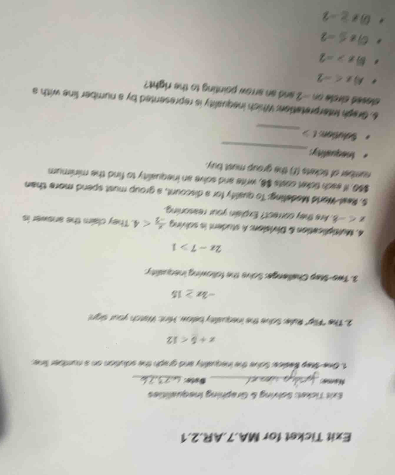 exit ticket for ma.7.ar.2.1 exit ticket: solving & graphing inequalitie…