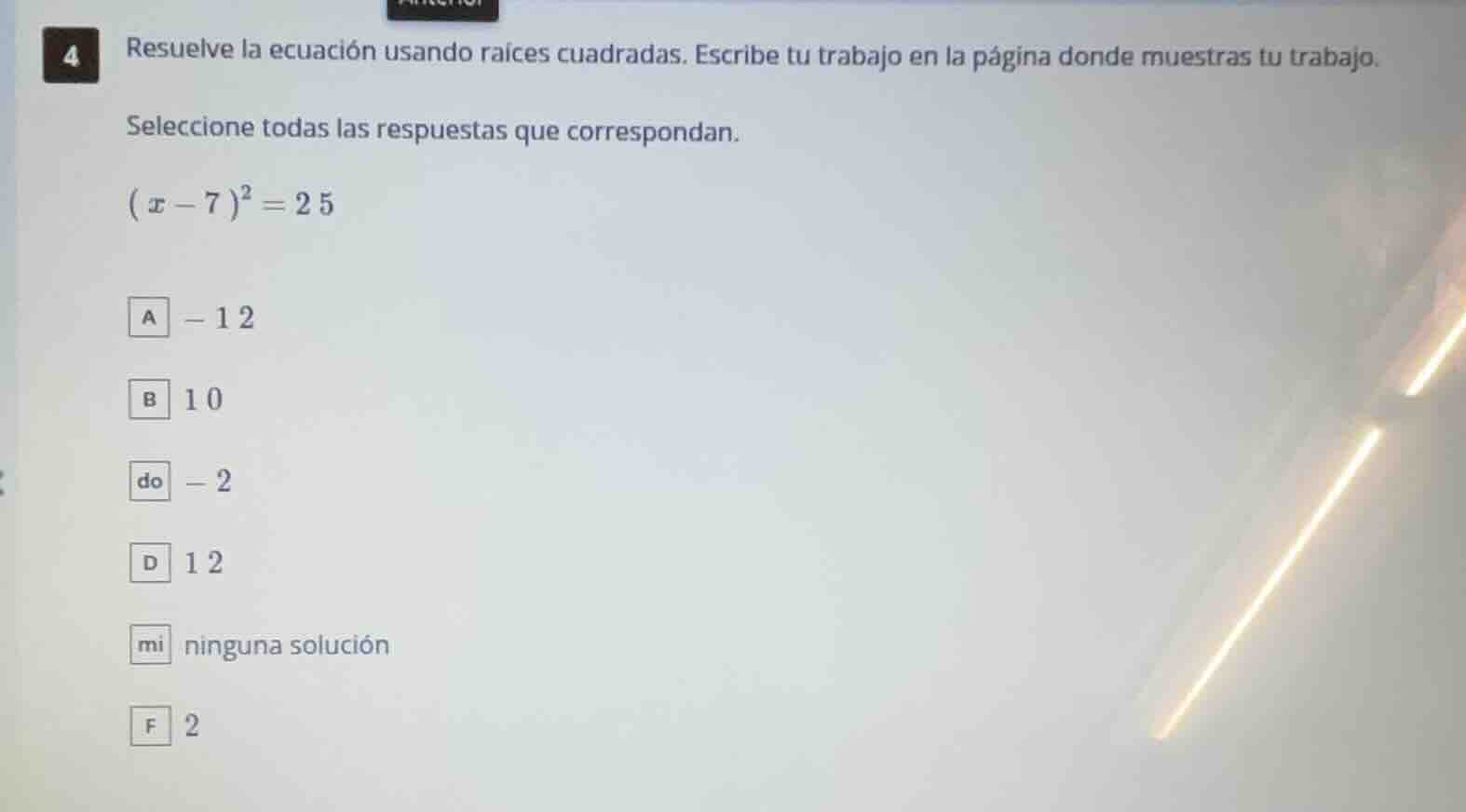 resuelve la ecuación usando raíces cuadradas. escribe tu trabajo en la …