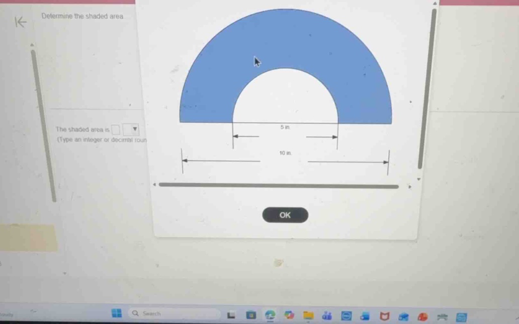 determine the shaded area. the shaded area is (type an integer or decim…