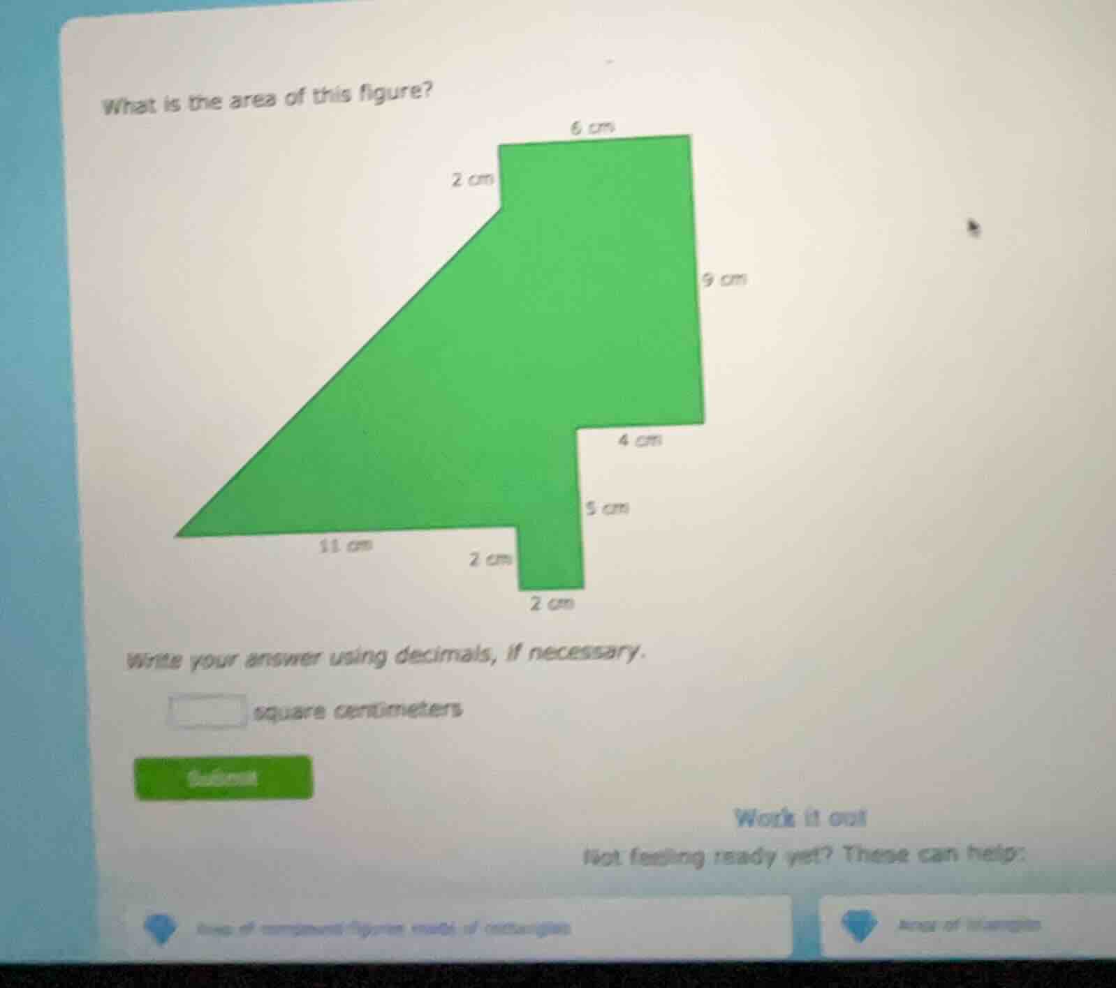 what is the area of this figure? write your answer using decimals, if n…