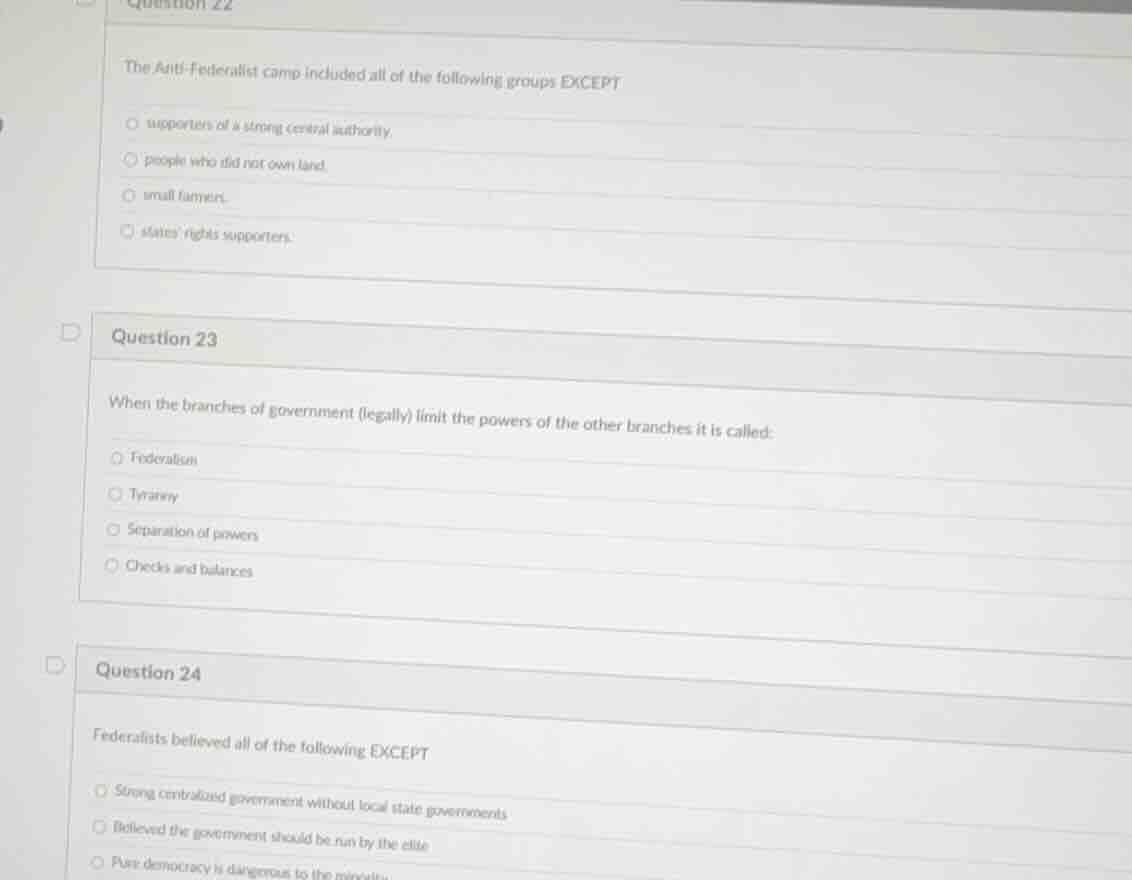 question 22 the anti-federalist camp included all of the following grou…