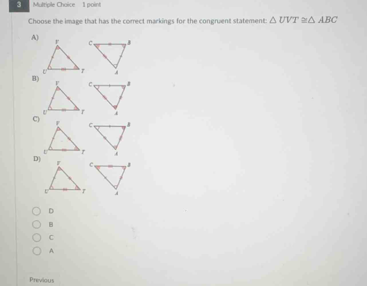 choose the image that has the correct markings for the congruent statem…