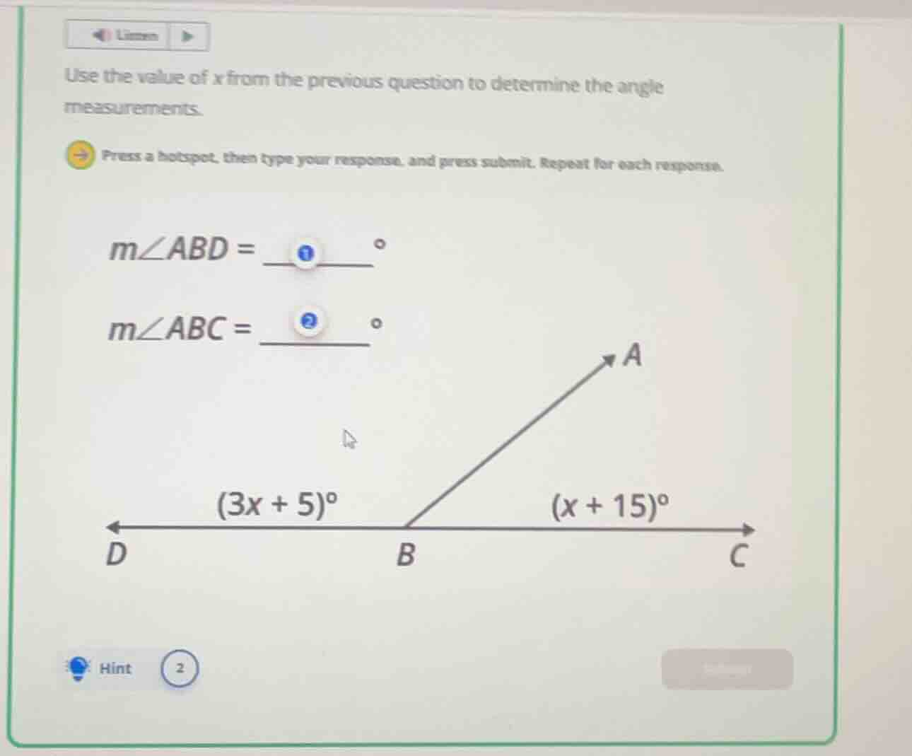 use the value of \\(x\\) from the previous question to determine the an…