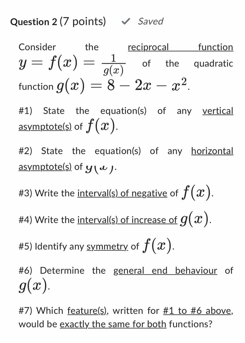 question 2 (7 points) consider the reciprocal function \\(y = f(x) = \\…