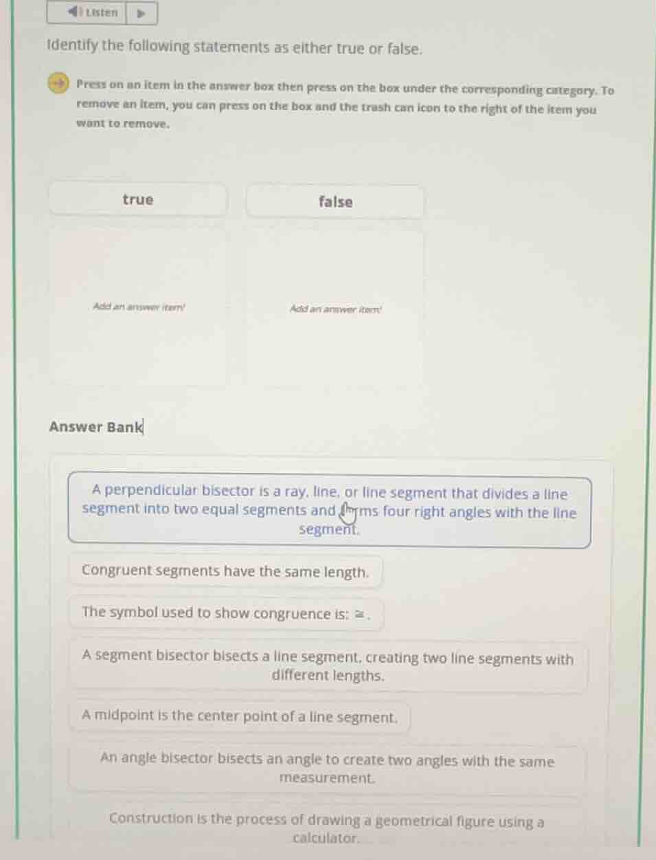 identify the following statements as either true or false. answer bank …