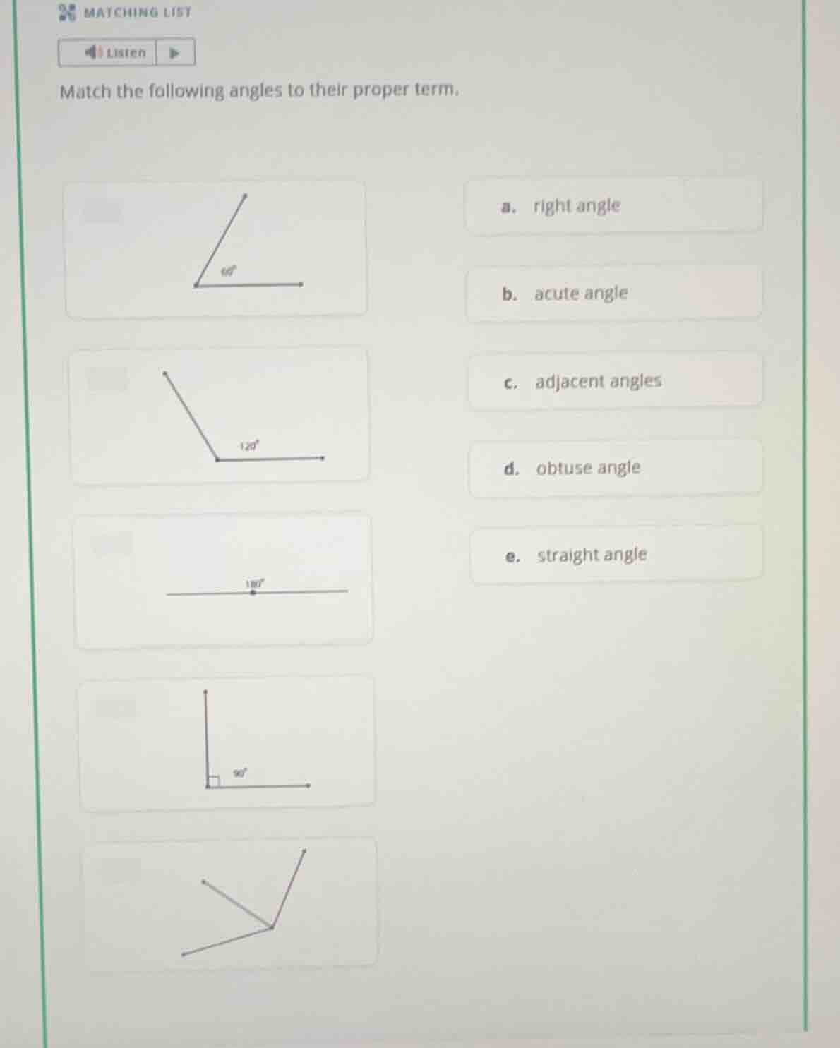matching list match the following angles to their proper term. a. right…