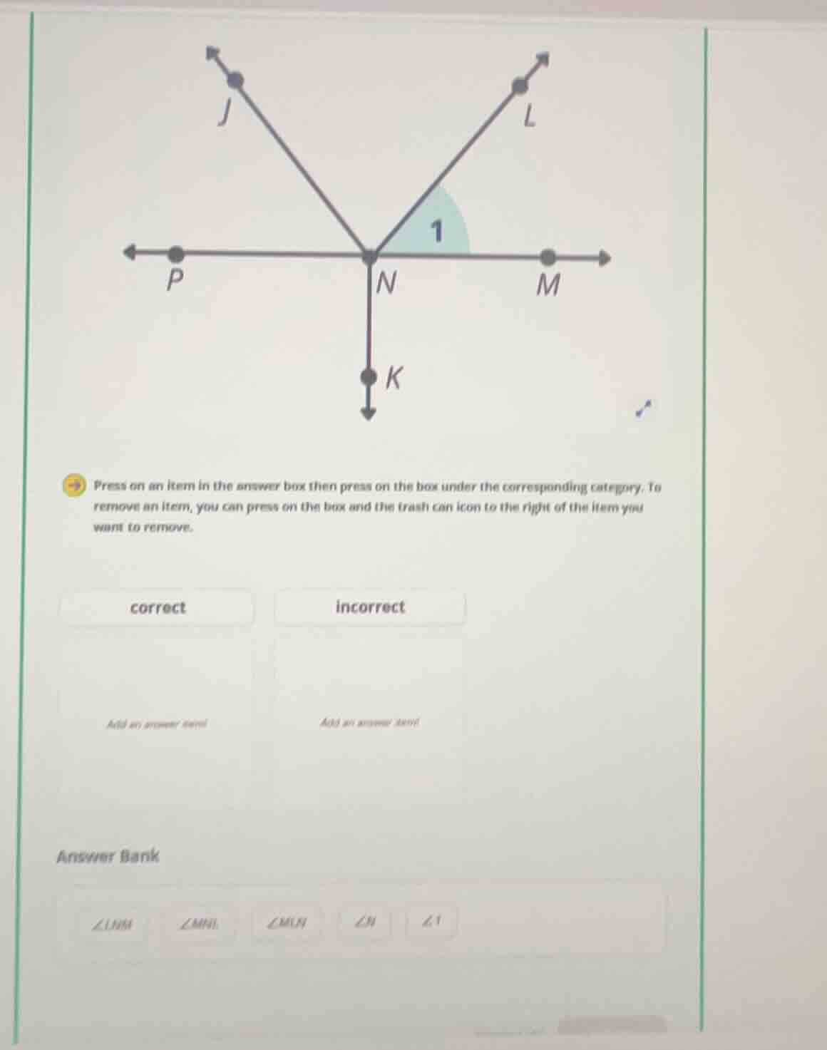 press on an item in the answer box then press on the box under the corr…