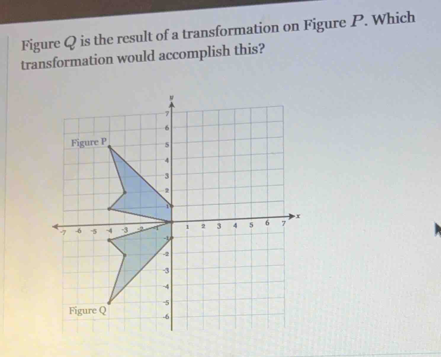 figure q is the result of a transformation on figure p. which transform…