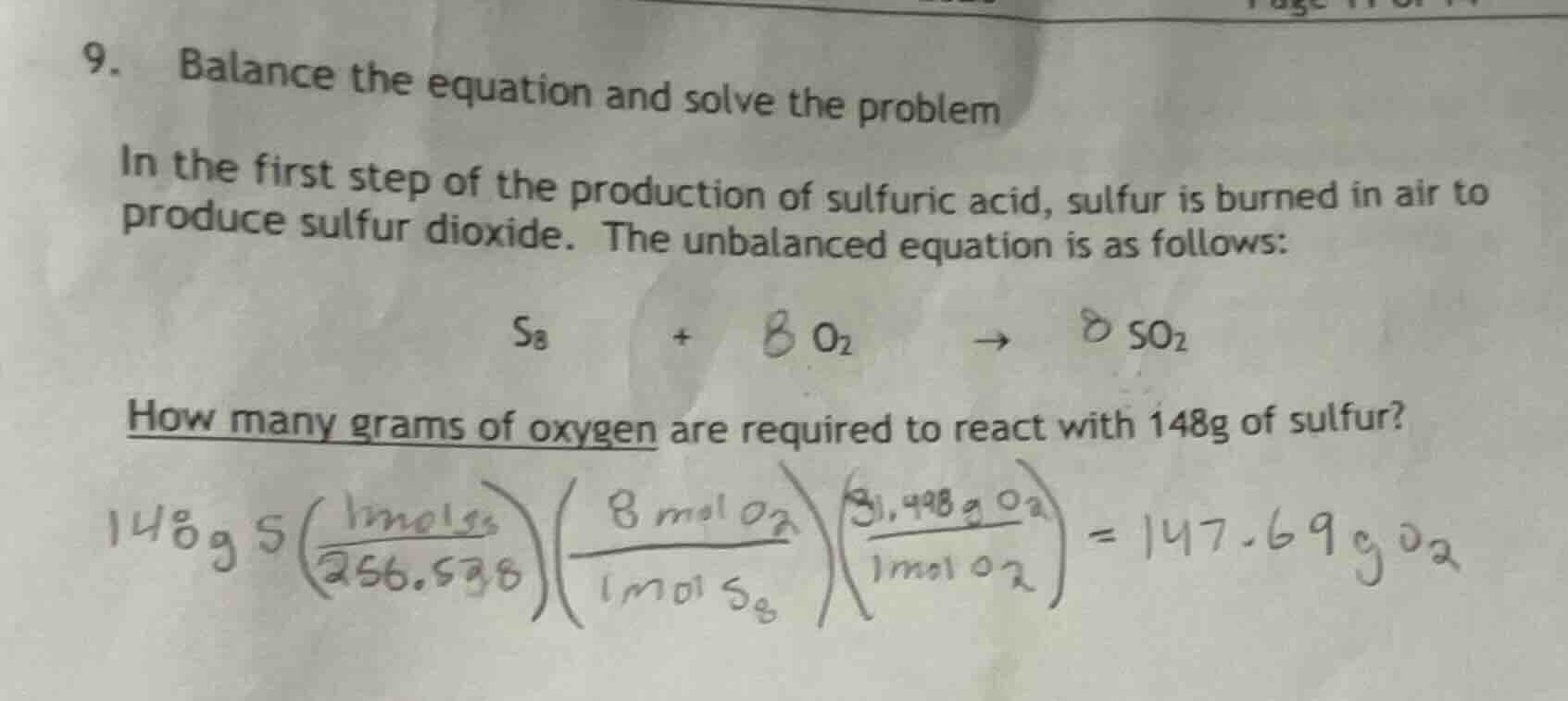 9. balance the equation and solve the problem in the first step of the …