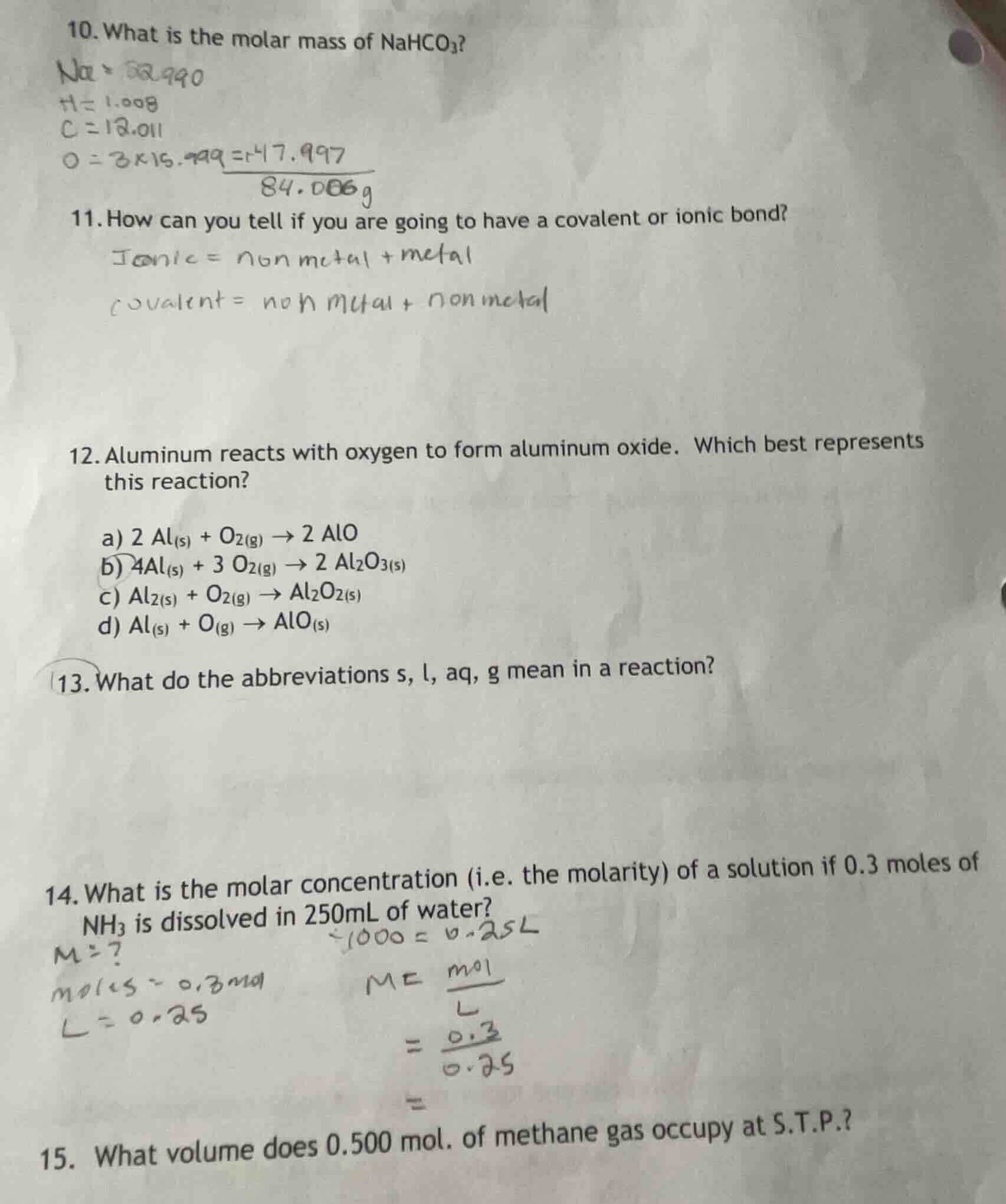 10. what is the molar mass of \\(\\text{nahco}_3\\)? 11. how can you te…