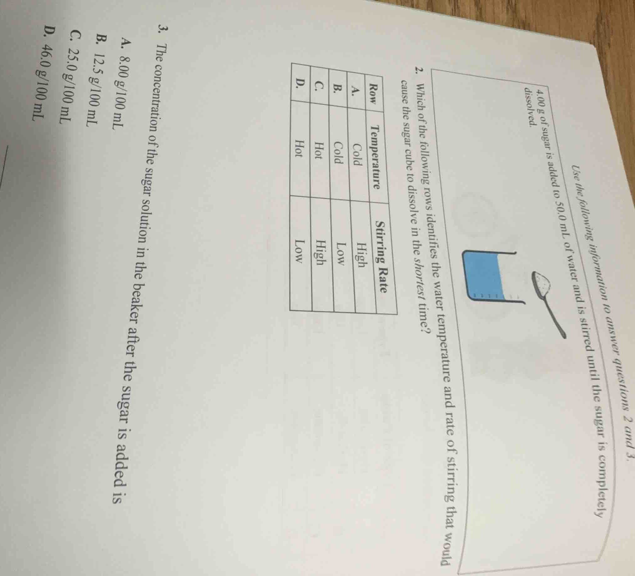 use the following information to answer questions 2 and 3. 4.00 g of su…