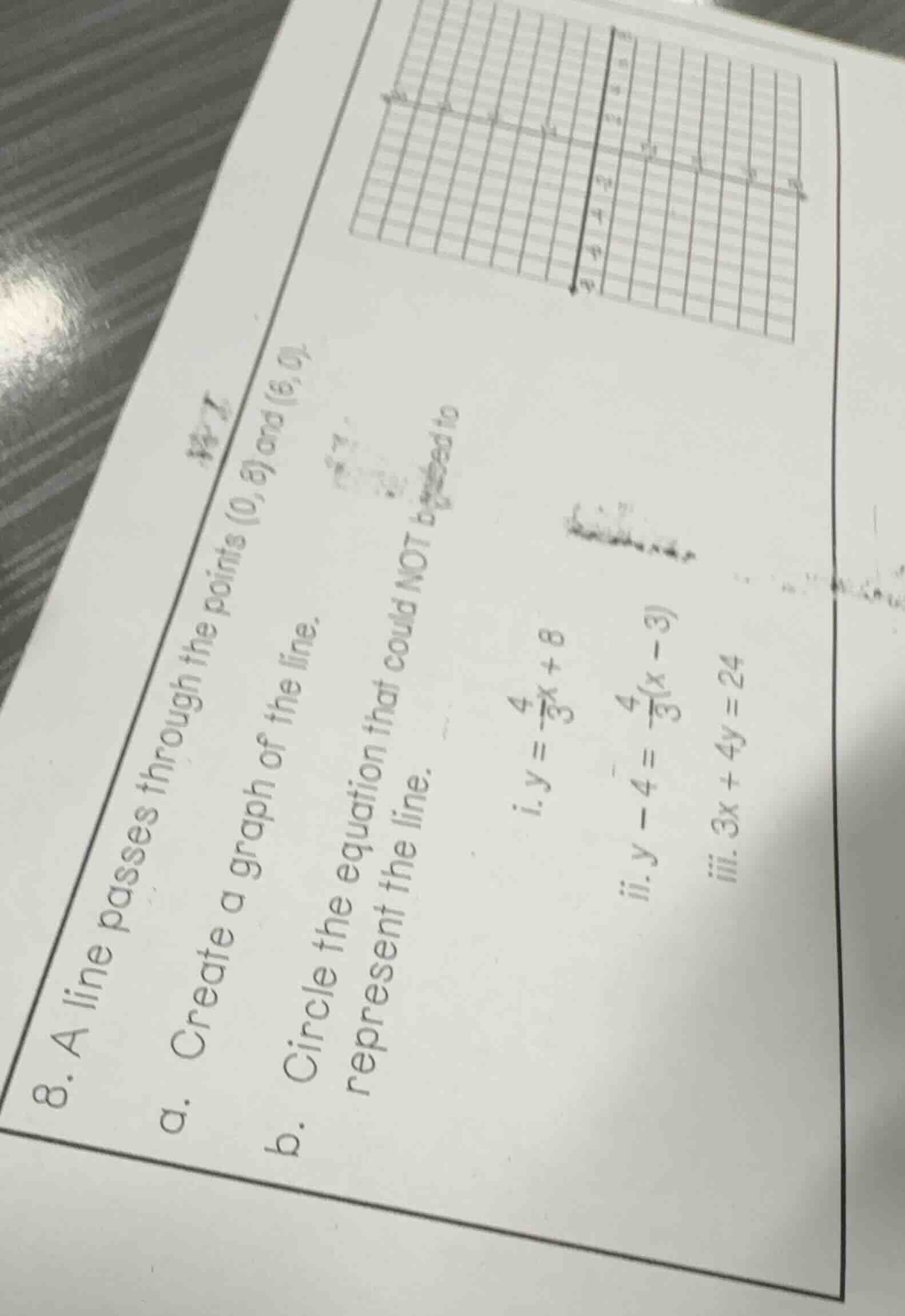 8. a line passes through the points \\((0, 8)\\) and \\((6, 0)\\). a. c…