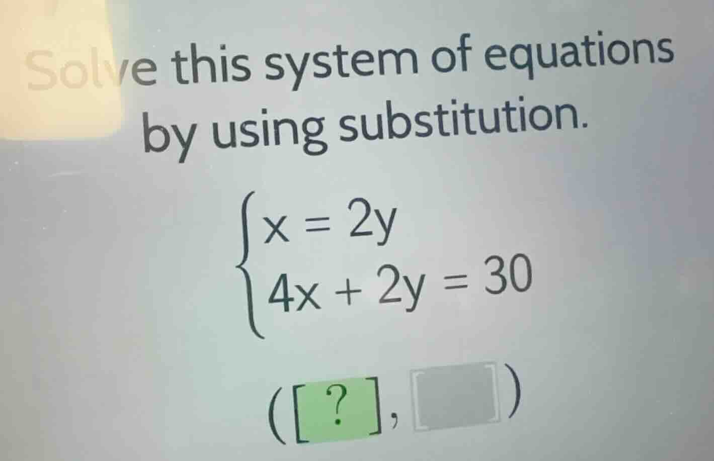 solve this system of equations by using substitution. \\\\begin{cases} …
