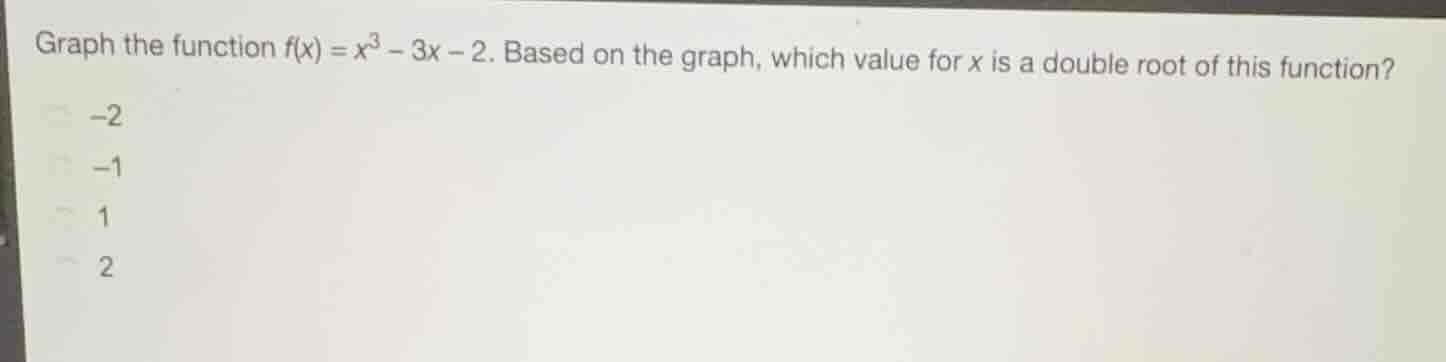 graph the function \\(f(x) = x^3 - 3x - 2\\). based on the graph, which…