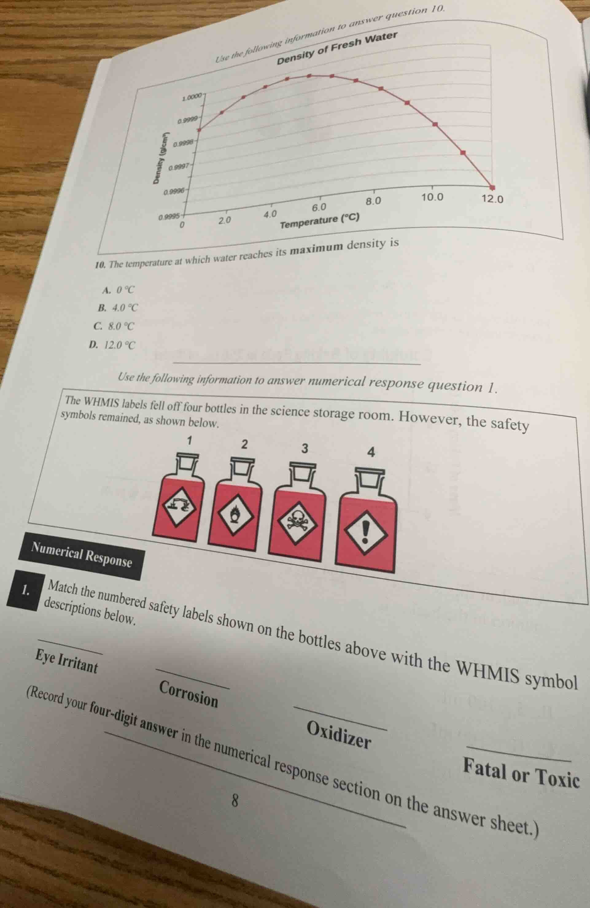 use the following information to answer question 10. density of fresh w…