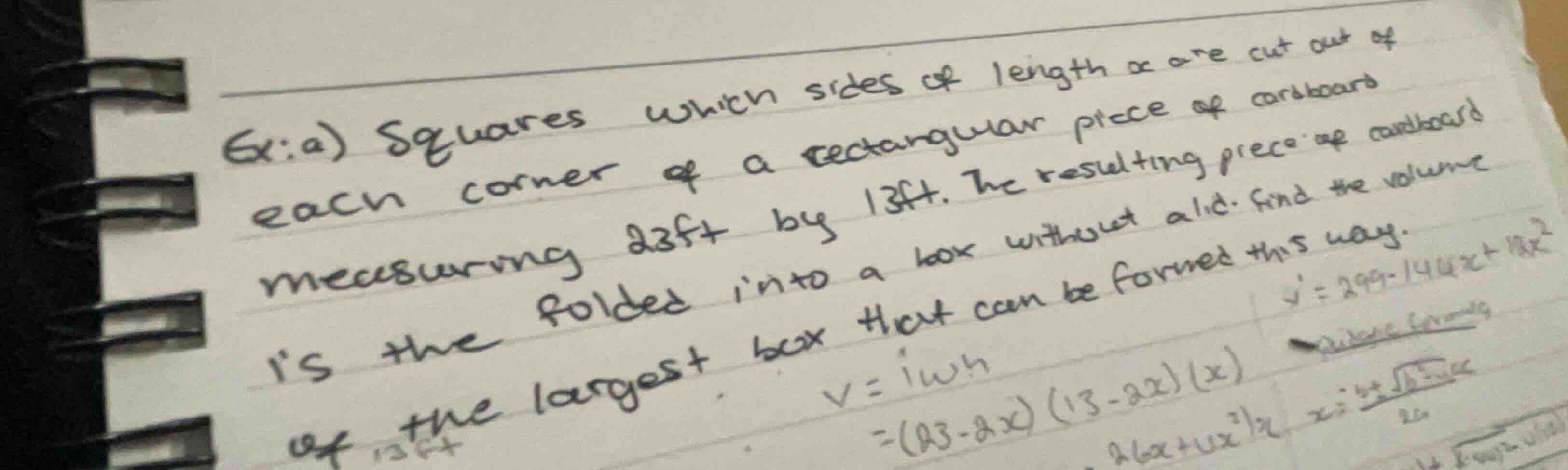 ex: a) squares which sides of length \\(x\\) are cut out of each corner…