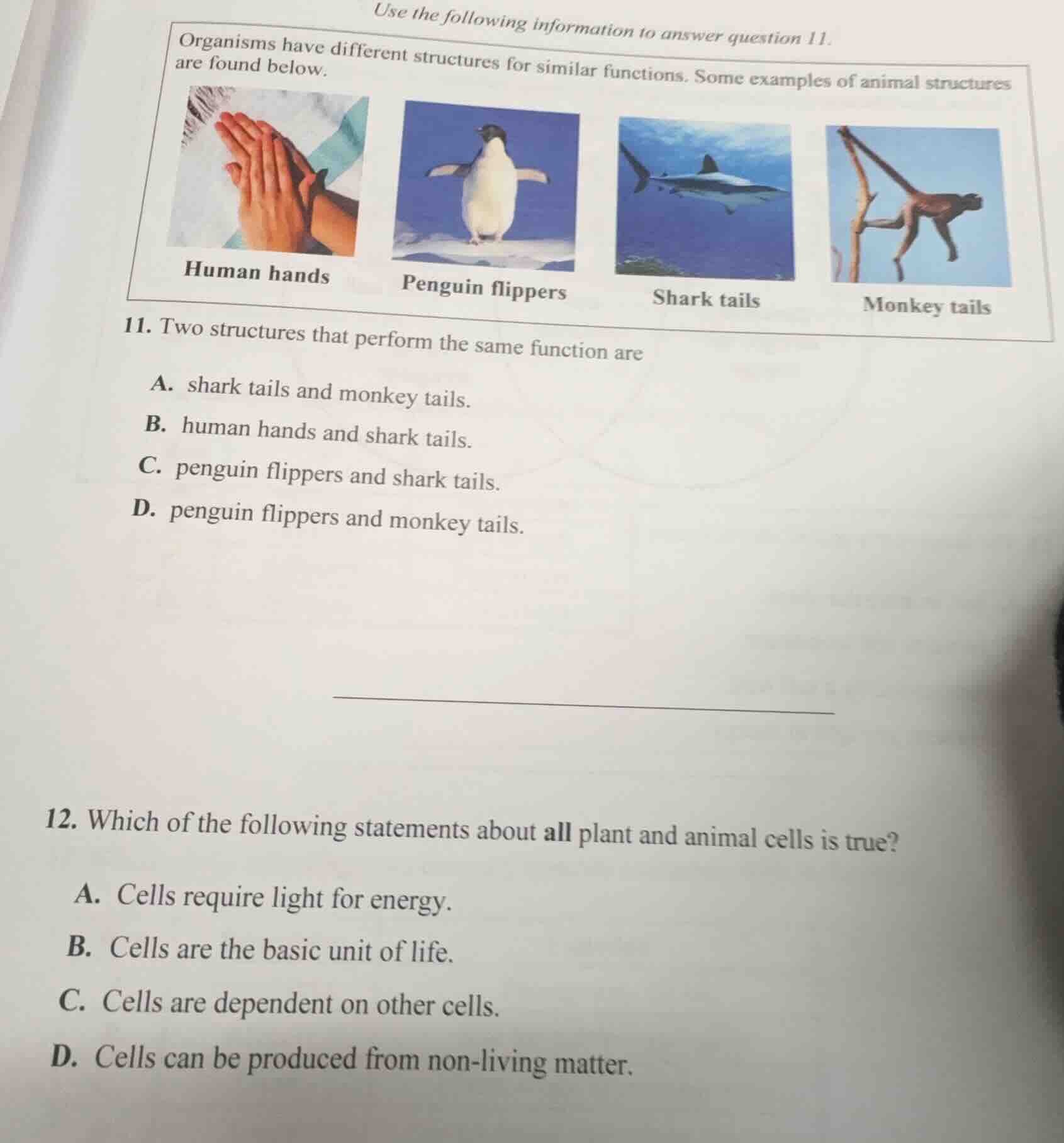 use the following information to answer question 11. organisms have dif…