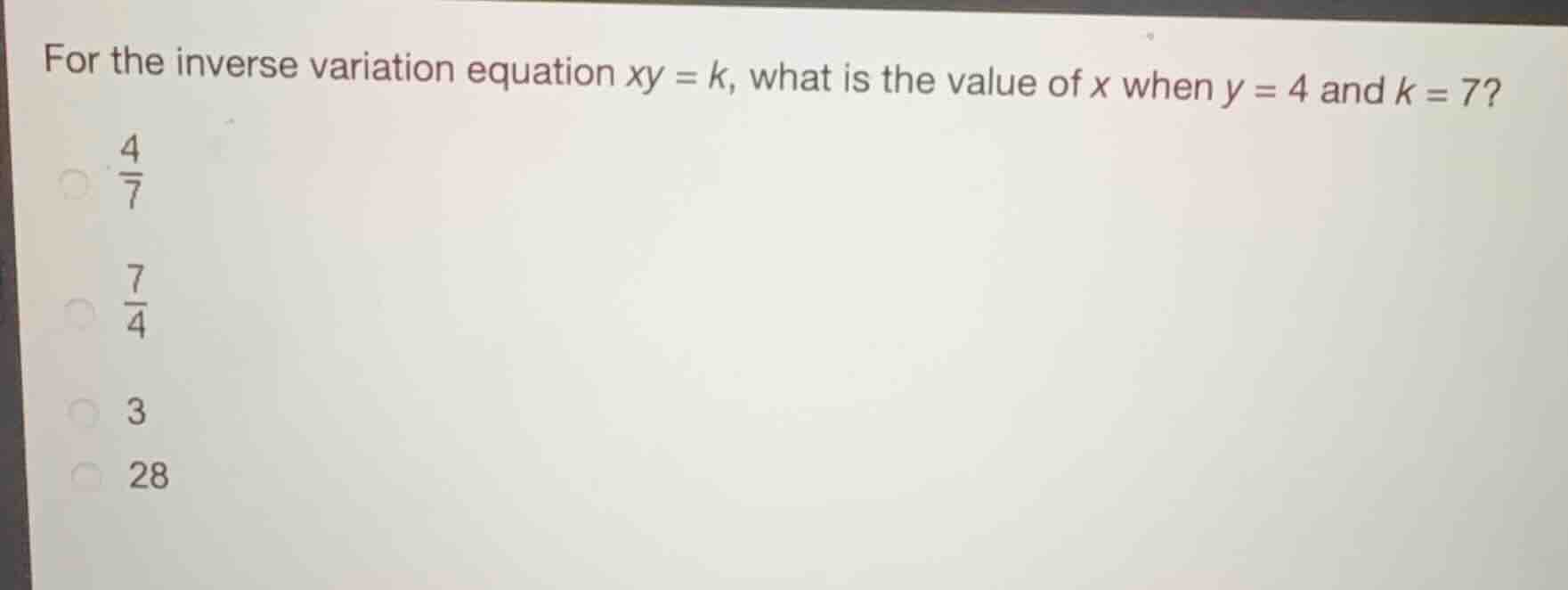for the inverse variation equation \\(xy = k\\), what is the value of \…