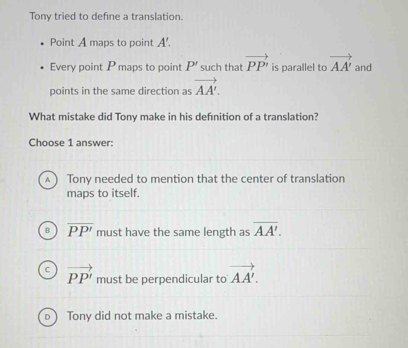 tony tried to define a translation. * point \\(a\\) maps to point \\(a\…