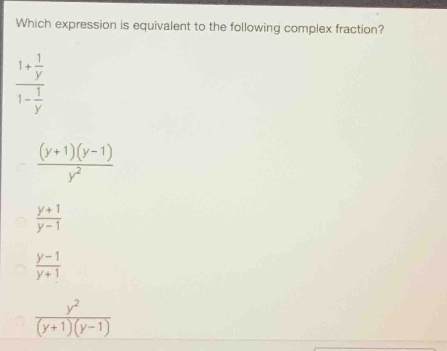 which expression is equivalent to the following complex fraction? \\\\f…