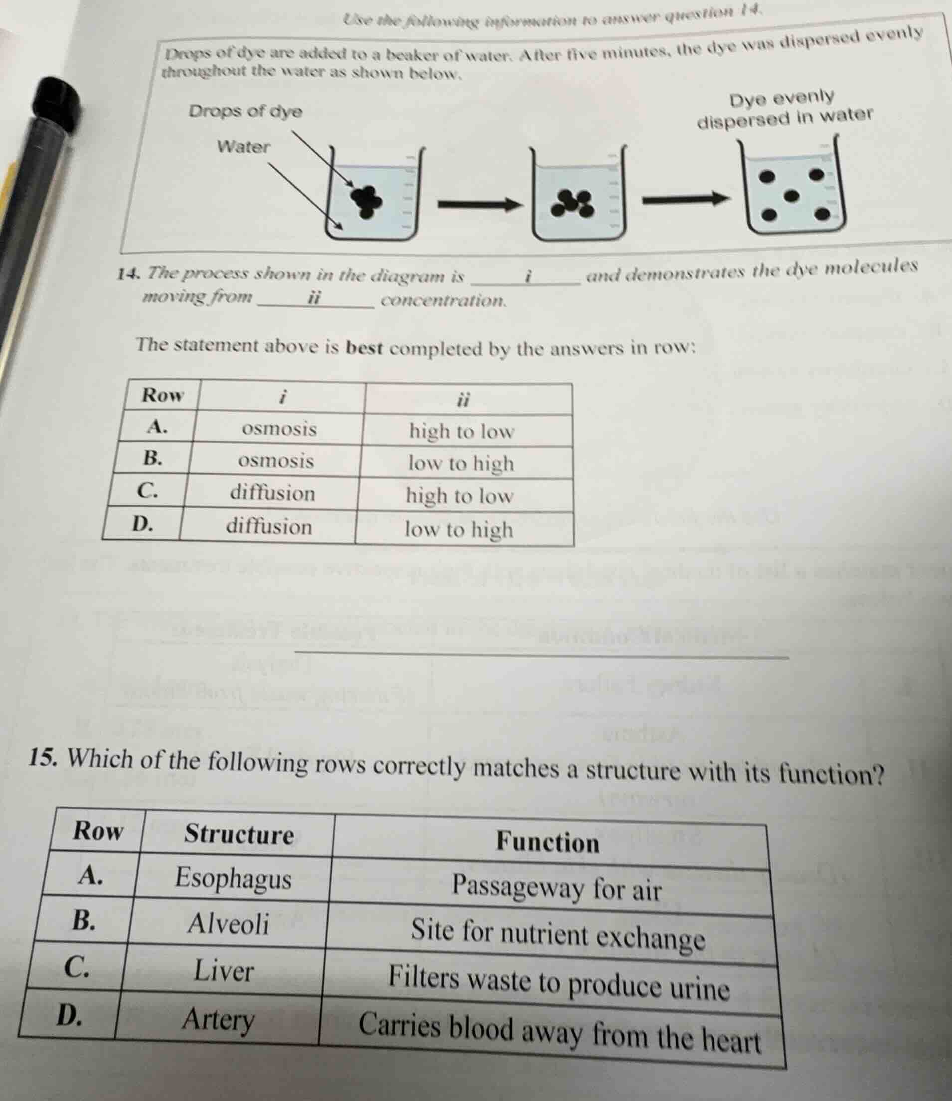 use the following information to answer question 14. drops of dye are a…