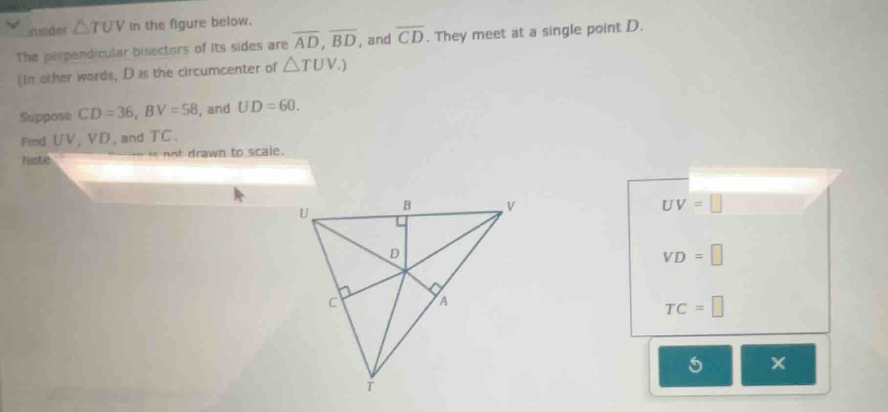 consider \\(\\triangle tuv\\) in the figure below. the perpendicular bi…