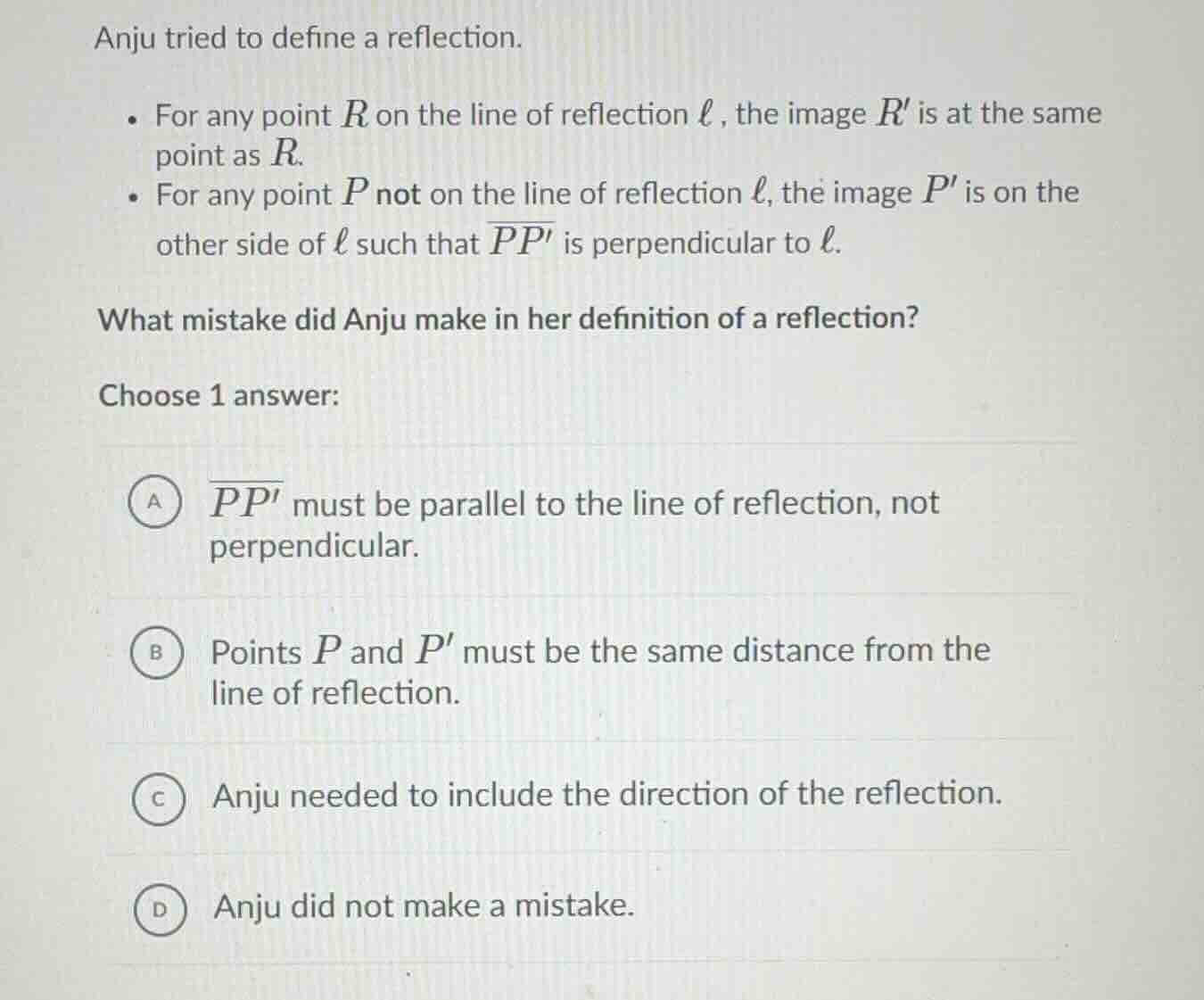 anju tried to define a reflection. * for any point \\(r\\) on the line …