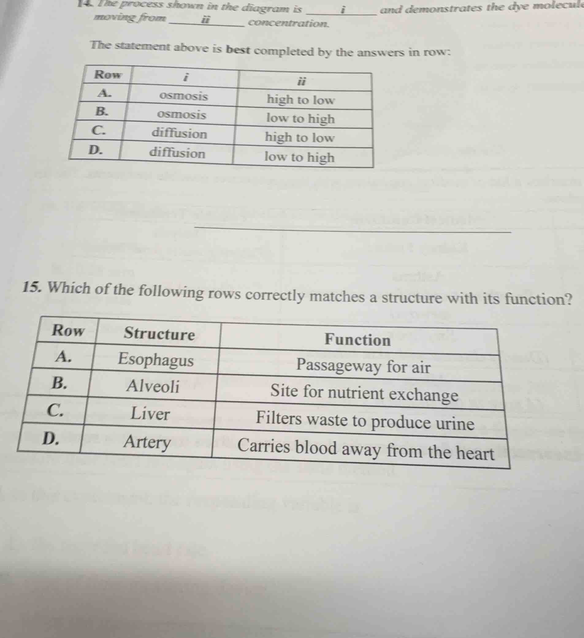 15. which of the following rows correctly matches a structure with its …