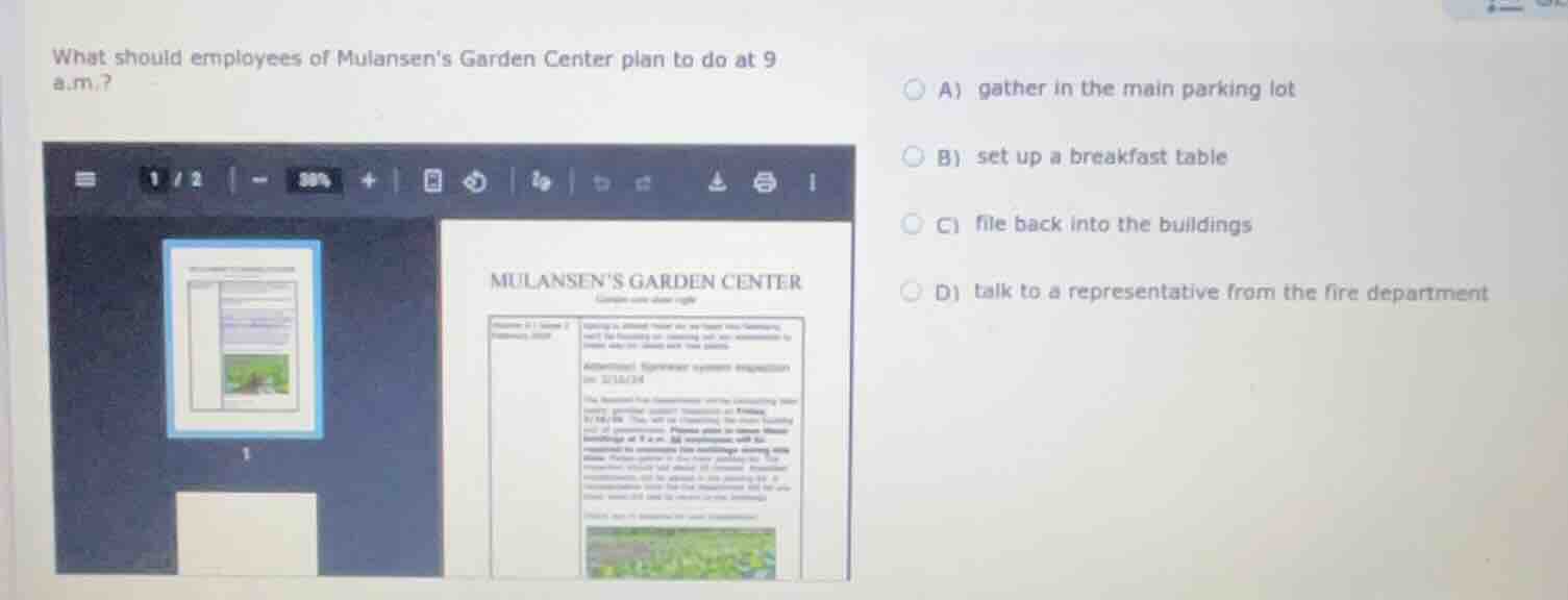 what should employees of mulansens garden center plan to do at 9 a.m.? …