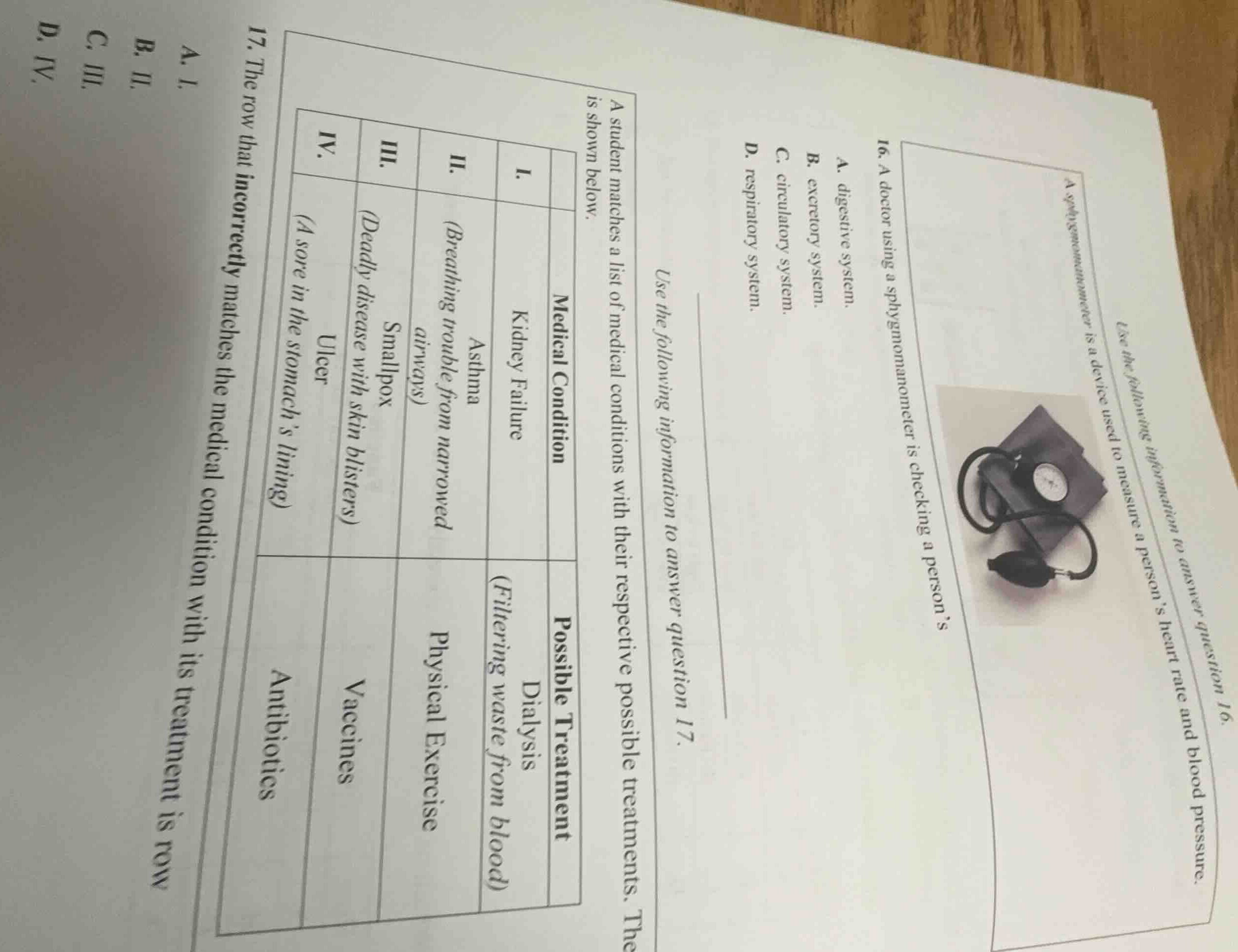 use the following information to answer question 16. a sphygmomanometer…