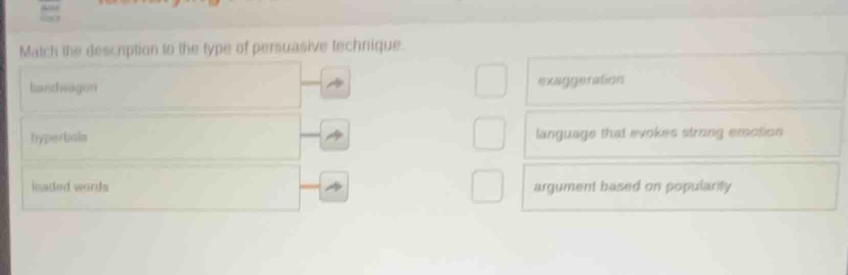 match the description to the type of persuasive technique. bandwagon hy…