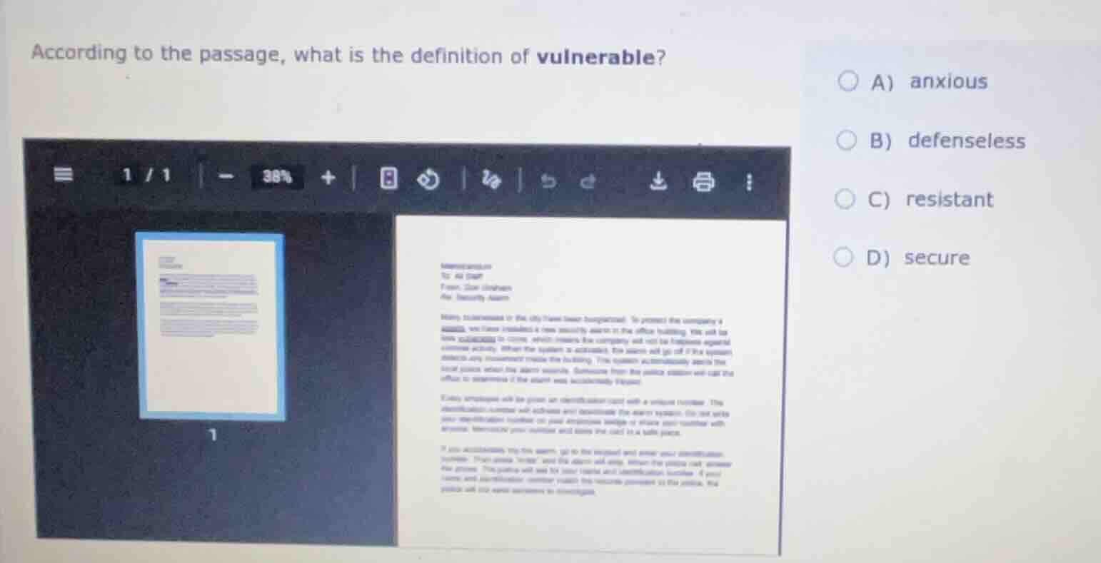 according to the passage, what is the definition of vulnerable? a) anxi…