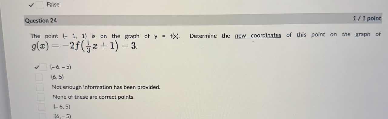 question 24 the point \\((-1, 1)\\) is on the graph of \\(y = f(x)\\). …