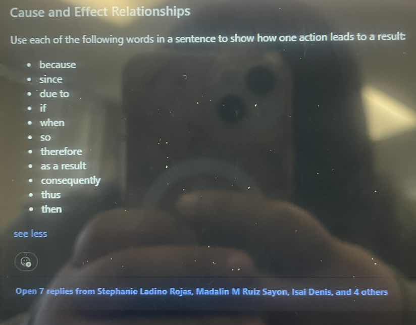 cause and effect relationships use each of the following words in a sen…