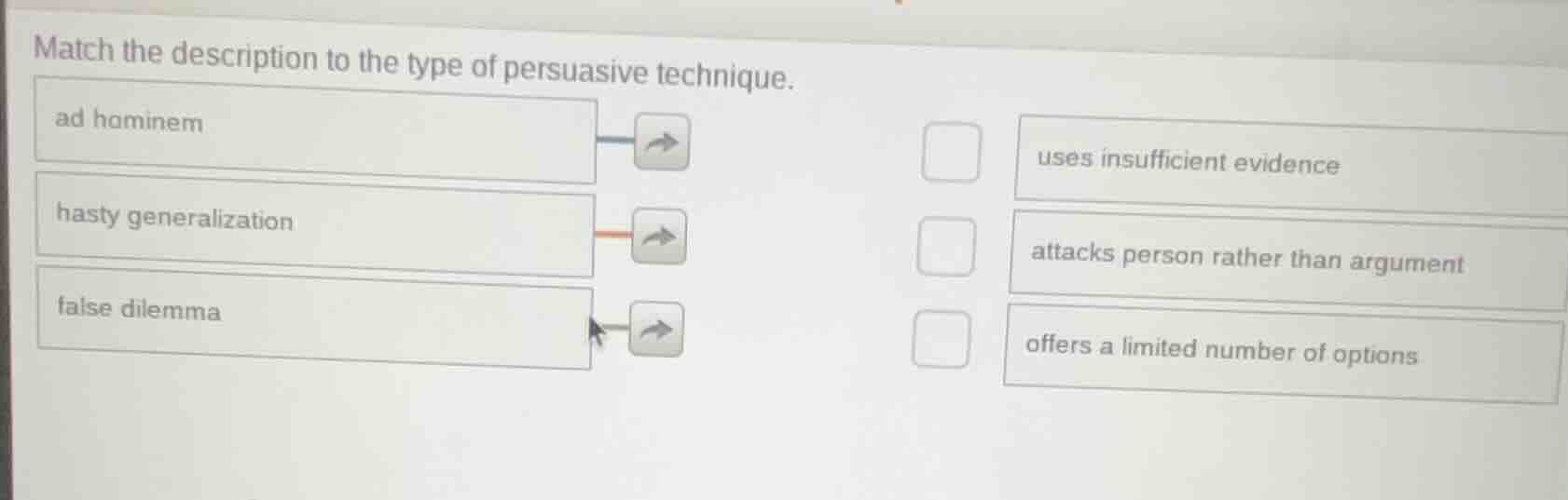 match the description to the type of persuasive technique. ad hominem h…