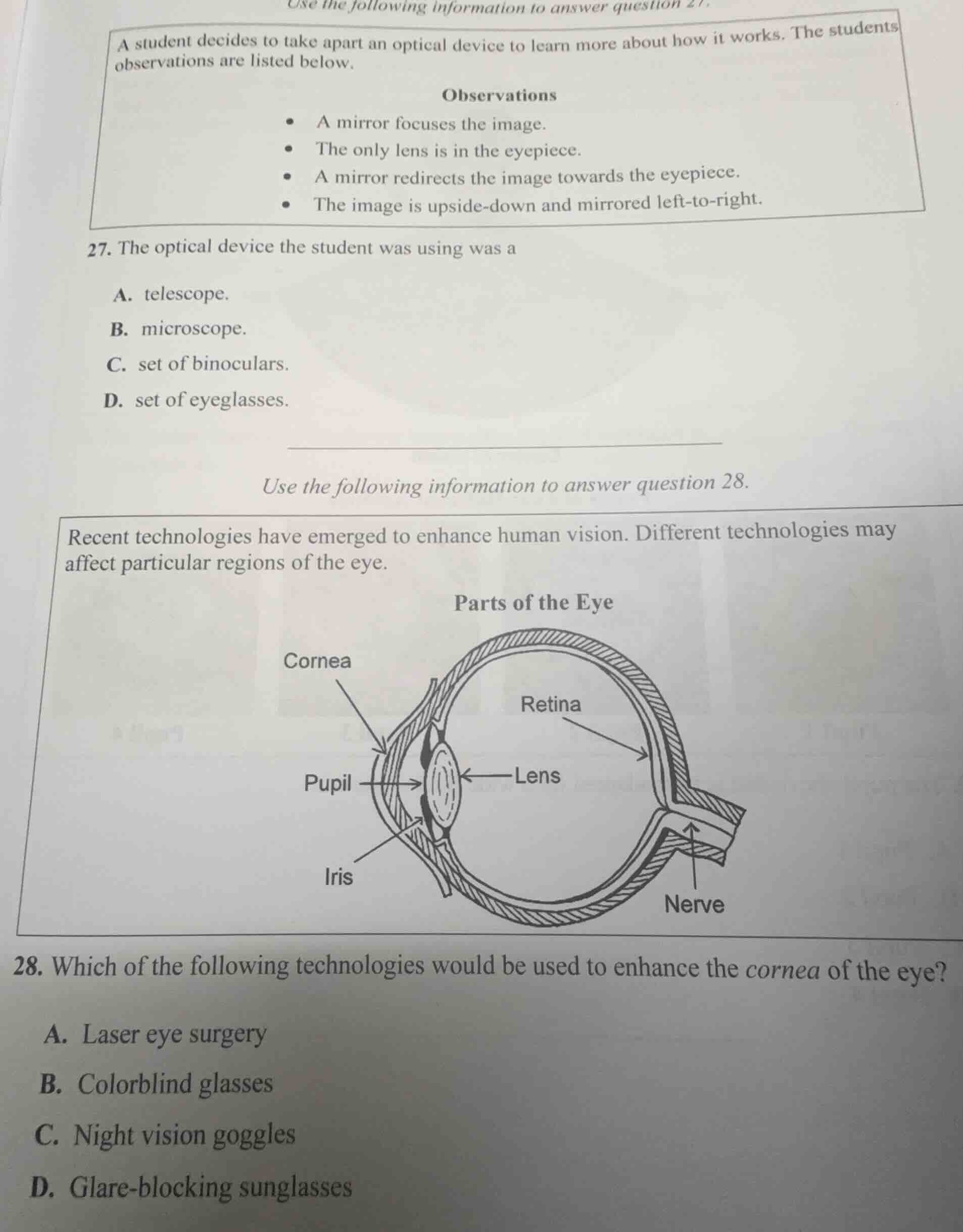 use the following information to answer question 27. a student decides …