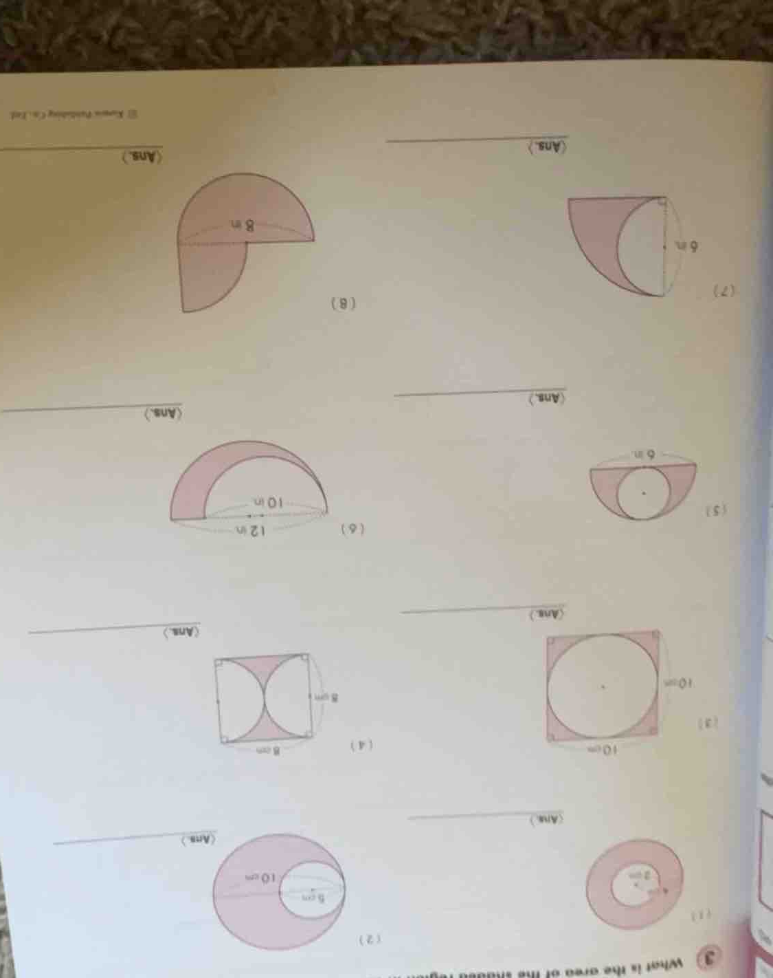 3 what is the area of the shaded region in each of the following figure…