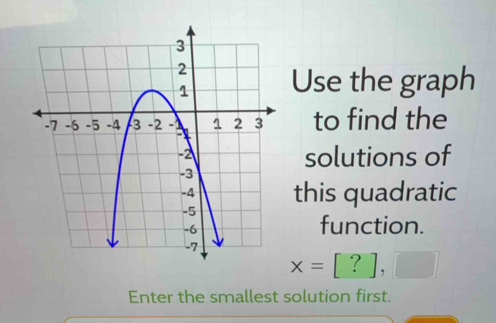 use the graph to find the solutions of this quadratic function. (x = ?,…