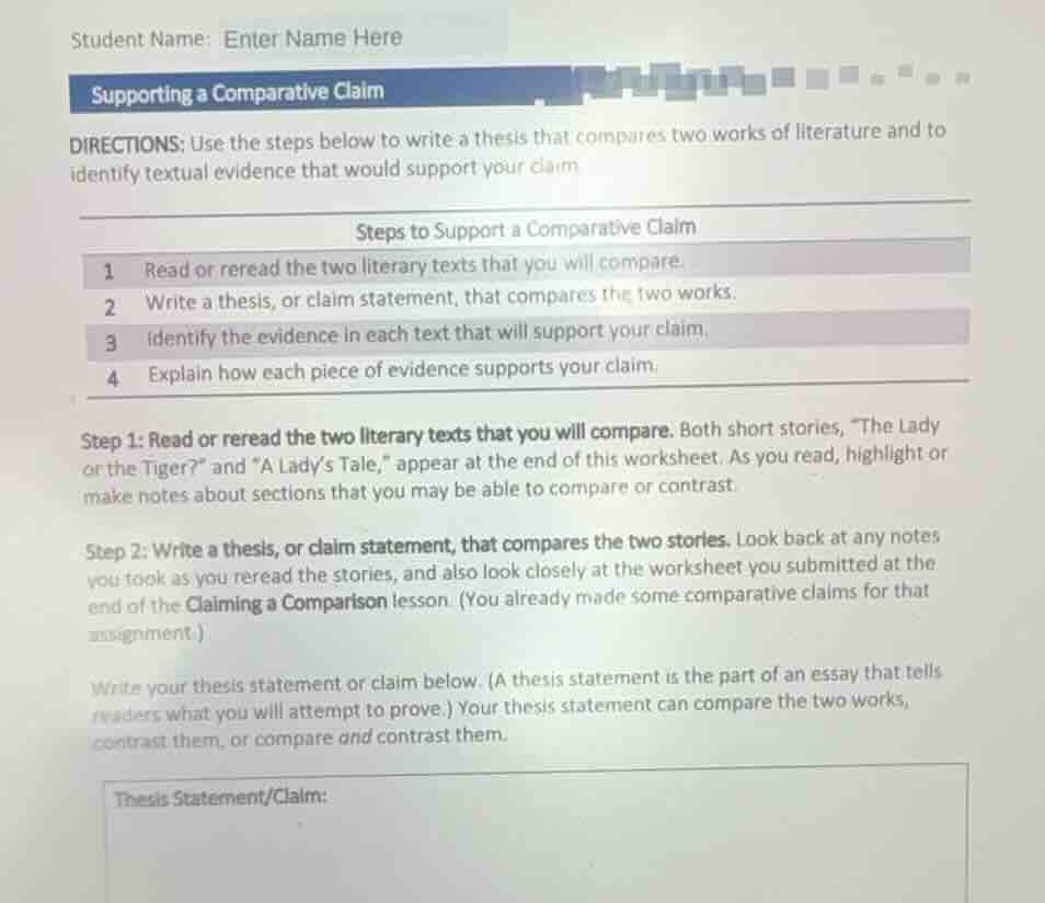 student name: enter name here supporting a comparative claim directions…