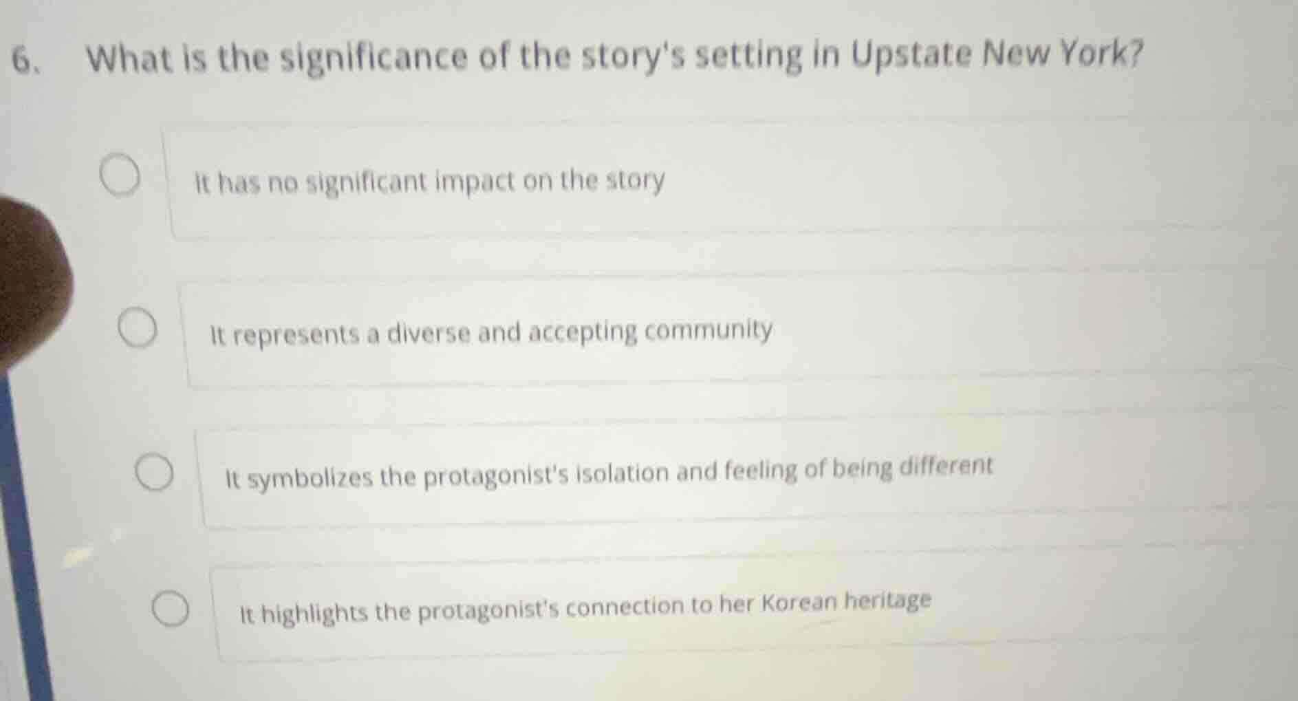 6. what is the significance of the storys setting in upstate new york? …