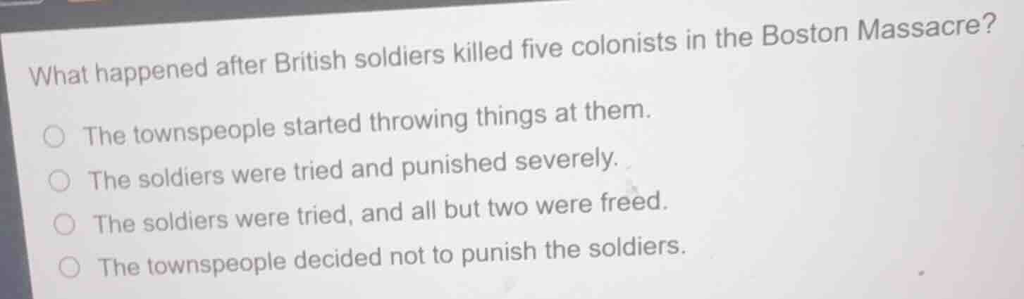 what happened after british soldiers killed five colonists in the bosto…