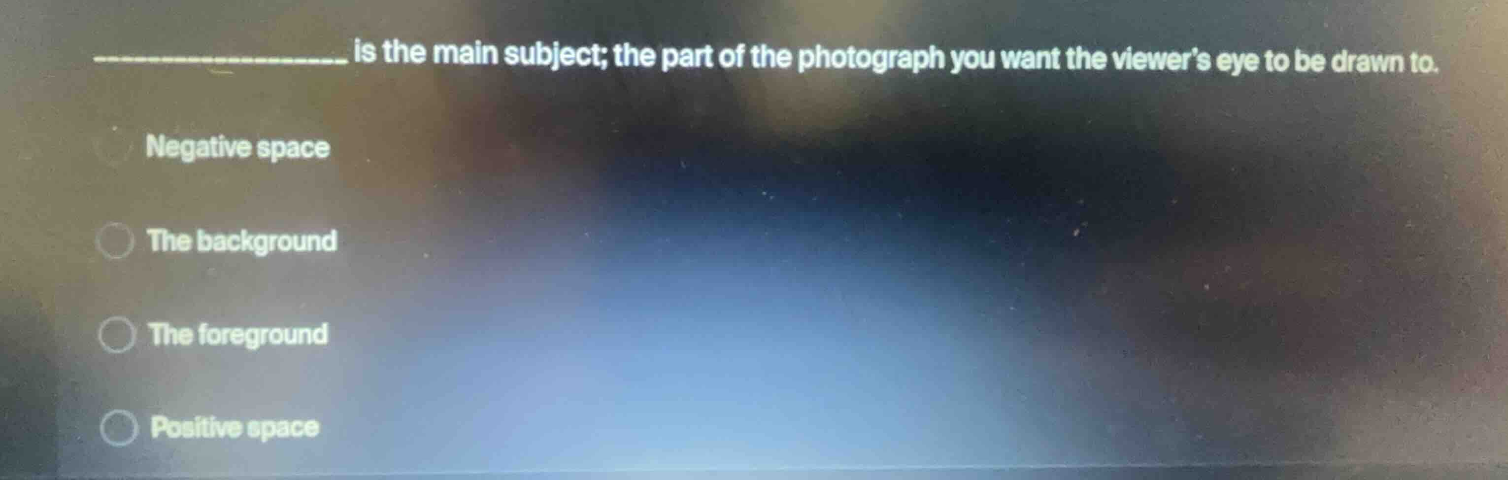 ___________ is the main subject; the part of the photograph you want th…