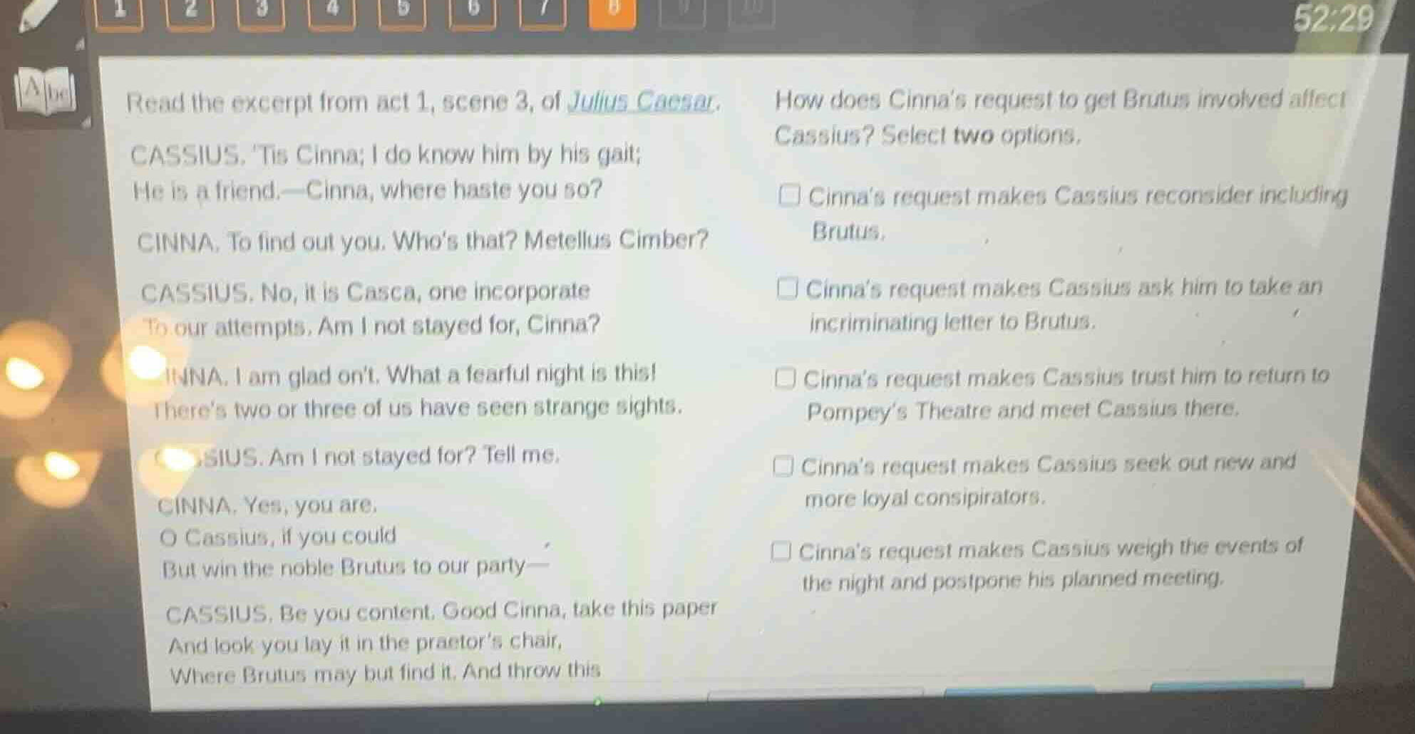 read the excerpt from act 1, scene 3, of julius caesar. cassius. tis ci…